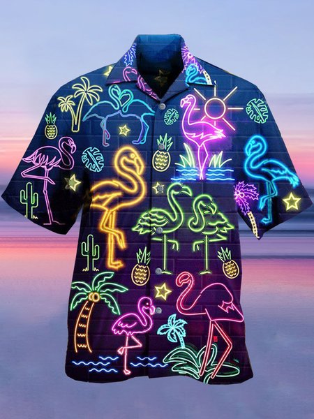

New Retro Flamingo Shirt, Purplish blue, Men's Floral shirt