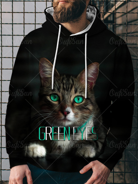 

Men's Cat Pattern Casual Sports Hooded Sweatshirt, Black, Hoodies