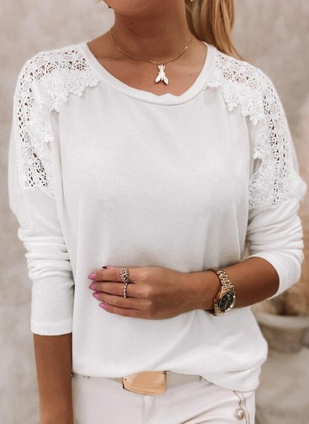 

Jacquard Casual Crew Neck Shirts & Tops, White, Tops