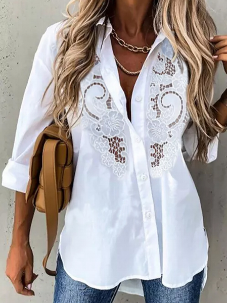 

JFN Collar Lace Patchwork Elegant Blouse, White, Shirts & Blouses