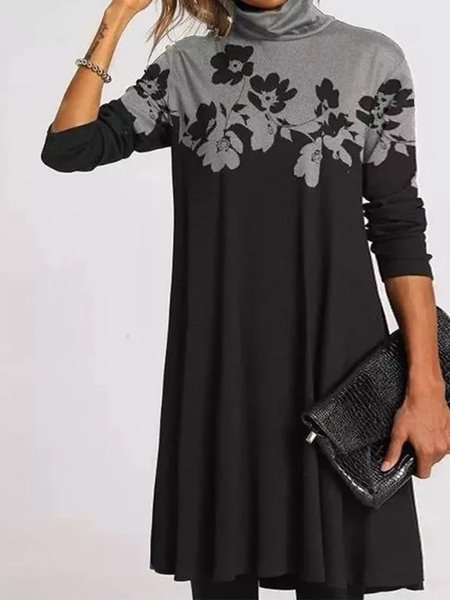 

Casual Floral Dresses（accessory not included）, Black, Floral Dresses
