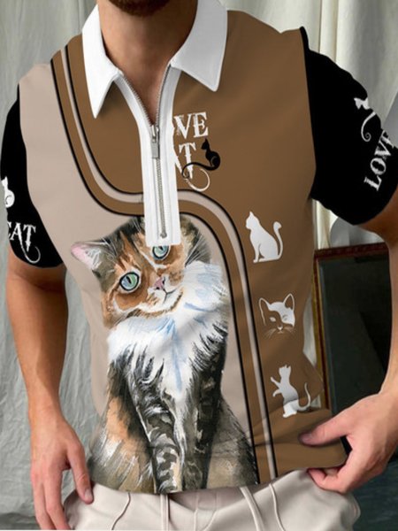 

Cat Casual Short Sleeve Shirts & Tops, As picture, Men's t-shirts