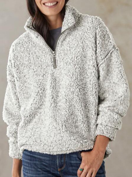 

Plain Lapel Cotton Blends Sweatshirt, Light gray, Hoodies & Sweatshirts