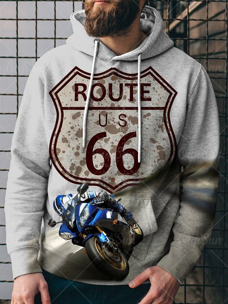 

Route 66 Sports Car Pattern Casual Hooded Sweatshirt, As picture, Hoodies