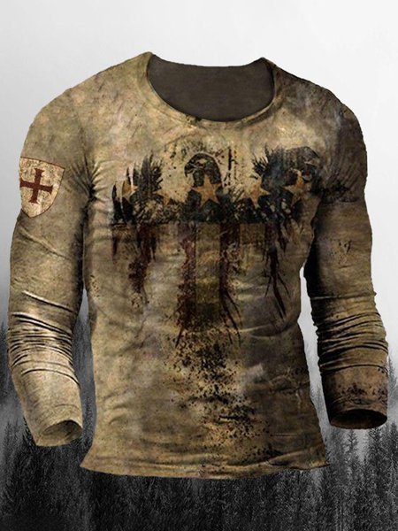 

Men's Retro Flag Pattern Casual Long-sleeved T-shirt, T-shirt