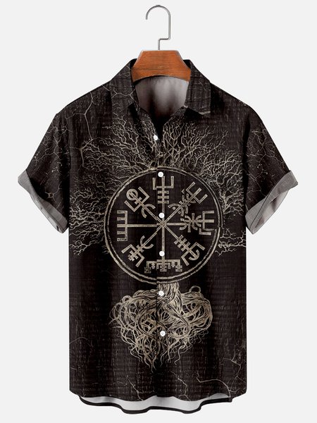 

Vintage Viking Short Sleeve Shirt, Black, Men's Floral shirt