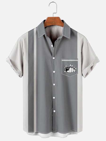 

Short Sleeve Bowling Shirt, Gray, Men's Floral shirt