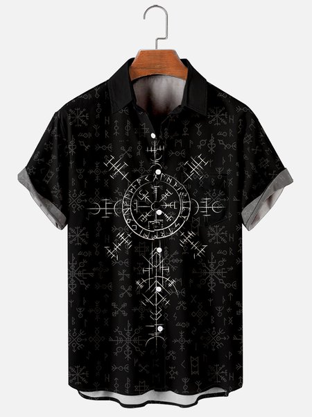 

Vintage Viking Short Sleeve Shirt, Black, Men's Floral shirt