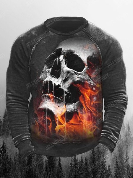 

Men's Retro Skull Casual Crew Neck Long sleeve T-shirt, T-shirt