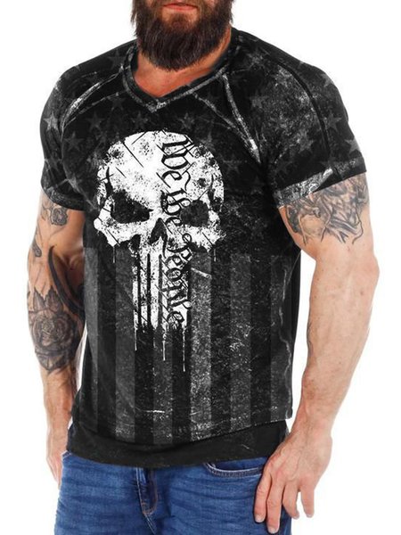

Men's Skull Pattern Crew Neck Short Sleeve Casual T-shirt, T-shirt