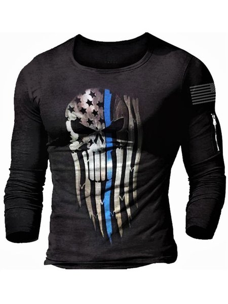 

Men's Retro Skull Pattern Casual Long-sleeved T-shirt, T-shirt