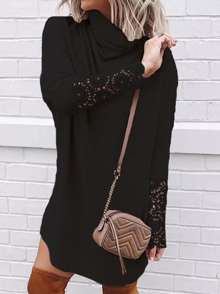 

Solid Lace/Knit Long Sleeves Shift Above Knee Little Black/Casual/Elegant Tunic Dresses, Casual Dresses