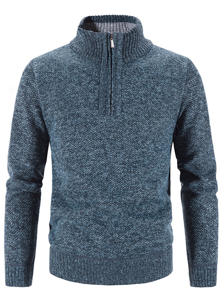 

Men's Fleece And Thick Pullover Standing Collar Long Sleeve Sweater, Blue, Sweater
