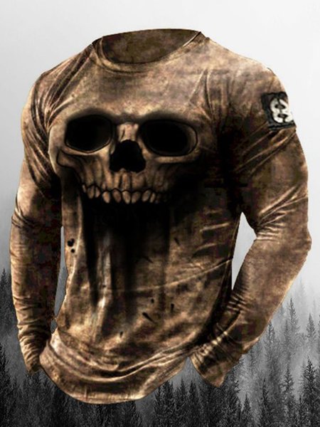 

Men's Retro Skull Casual Crew Neck Long sleeve T-shirt, T-shirt