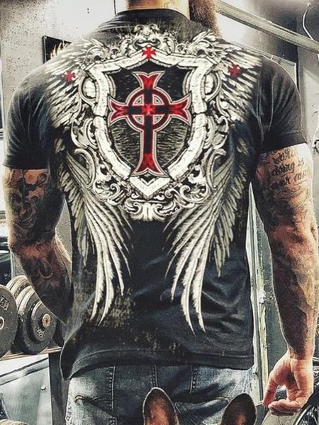 

Men's Wings Retro Pattern Casual Crew Neck Short Sleeve T-Shirt, T-shirt
