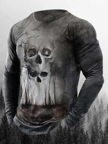 

Men's Retro Skull Street Crew Neck Long sleeve T-shirt, T-shirt