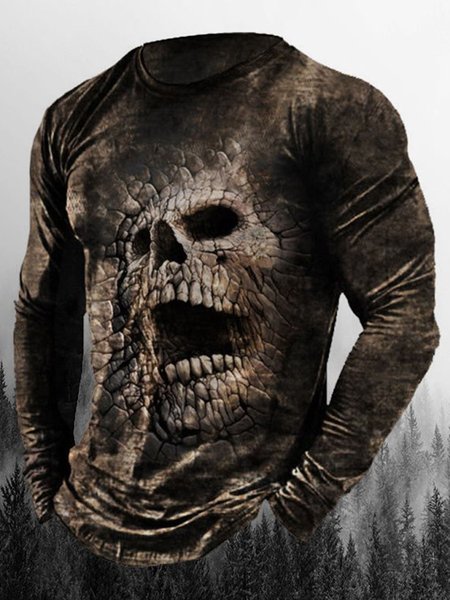 

Men's Skull pattern Casual Crew Neck Long Sleeve T-shirt, T-shirt