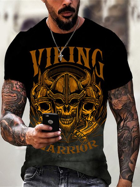 

Casual Letter Crew Neck Shirts & Tops, As picture, Men's t-shirts