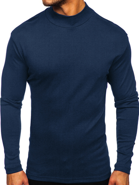 

Men's High Neck Long Sleeve Plain Base Tee, Royal blue, T-shirt