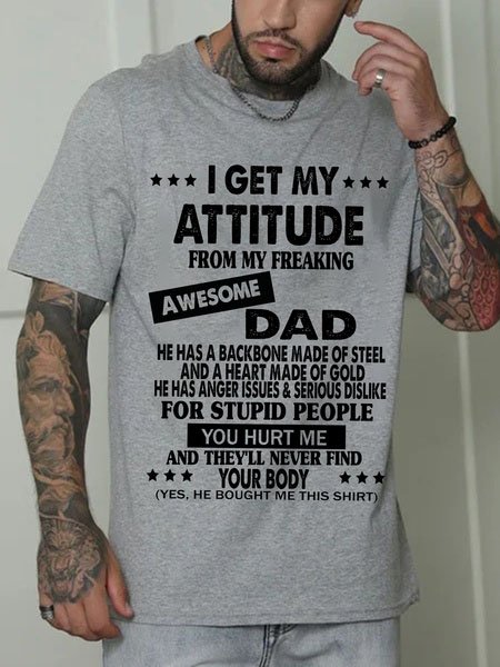 

I Get A Awesome Dad Print Short Sleeve T-shirt, Light gray, T-shirts