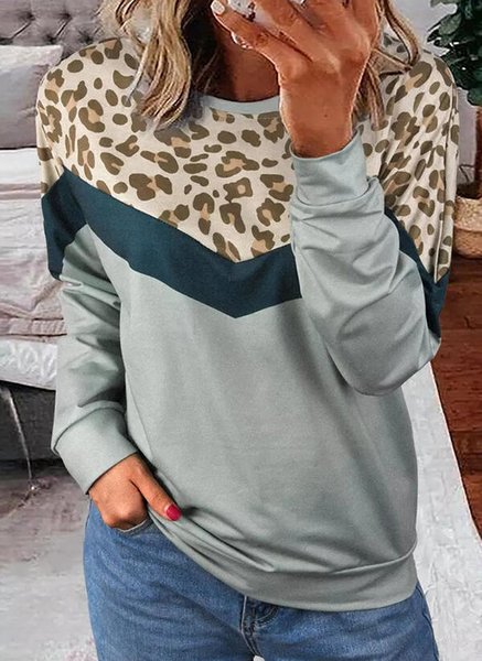 

Geometric Casual Cotton T-shirt, Gray, Long sleeve tops