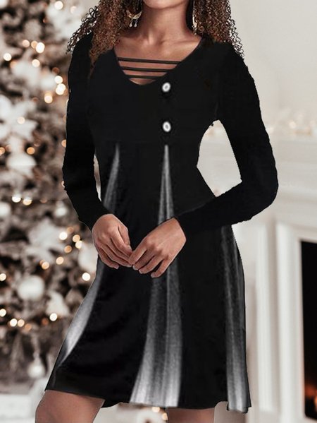 

Casual Buttoned Ombre Printed Dresses, Black, Tie dye dress