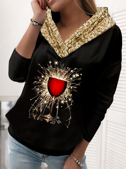 

Abstract Hooded Casual Sweatshirt Red wine glass shiny hoodie, Black, Sweatshirts & Hoodies