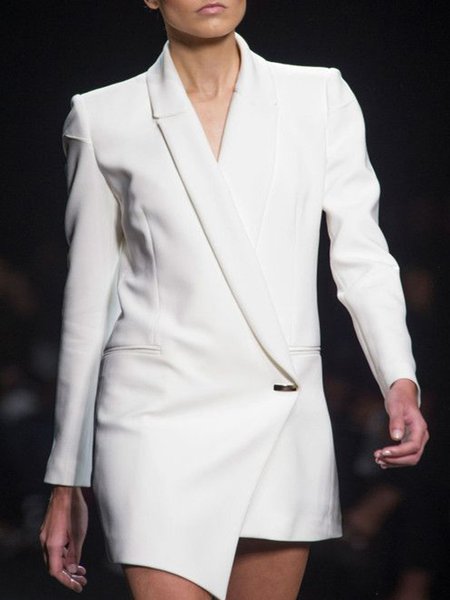 

Lapel Elegant Solid Outerwear, White, Blazers