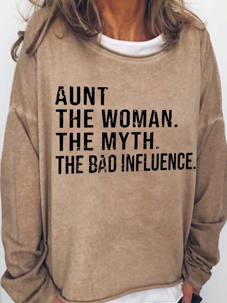 

Aunt The Woman The Myth The Bad Influence Casual Crew Neck Sweatshirts, Light brown, Hoodies&Sweatshirts