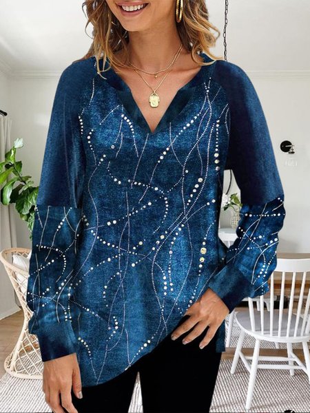 

Plus Size Raglan Sleeve Casual Shirts & Tops（accessory not included）, Blue, Long sleeve tops