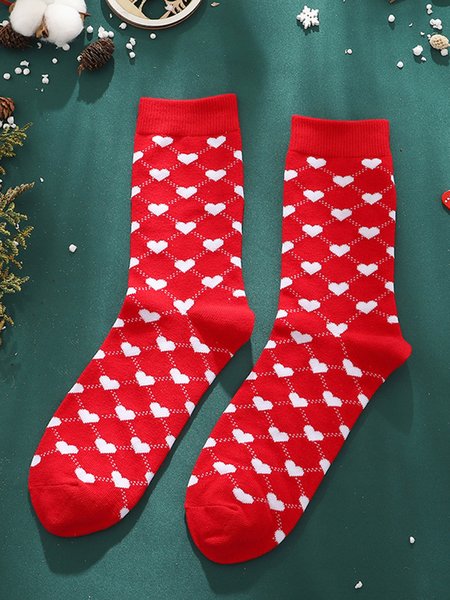 

Valentine's Day Simple Heart Print Socks, As picture, Socks