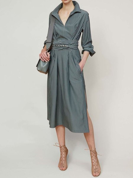 

Long Sleeve Regular Fit Simple Midi Dress, As picture, Midi Dresses