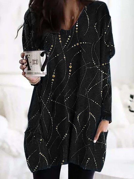 

Abstract V Neck Slim Fit Dresses, Black, Mini Dresses