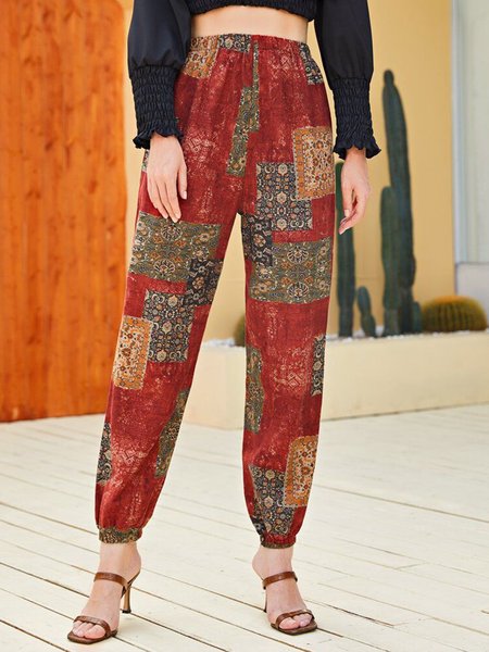 

Plus Size Tribal Loosen Pants（accessory not included）, Red, Pants