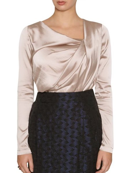 

Work Daily Date Vintage Simple Elegant Top, Apricot, Blouses and Shirts