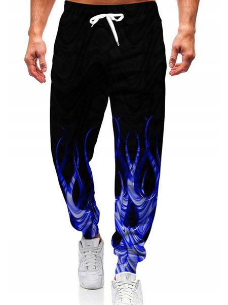 

Flame Effect Contrast Knit Men's Trousers, Black, Men's pants