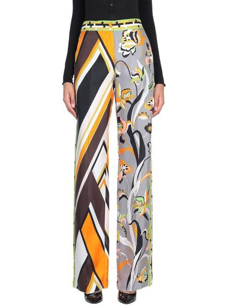 

Vintage Simple Basics Casual Printed Pants, As picture, Straight Leg Pants