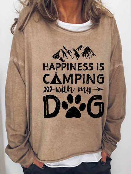 Happiness Is Camping With My Dog Sweatshirts, Khaki, Hoodies&Sweatshirts