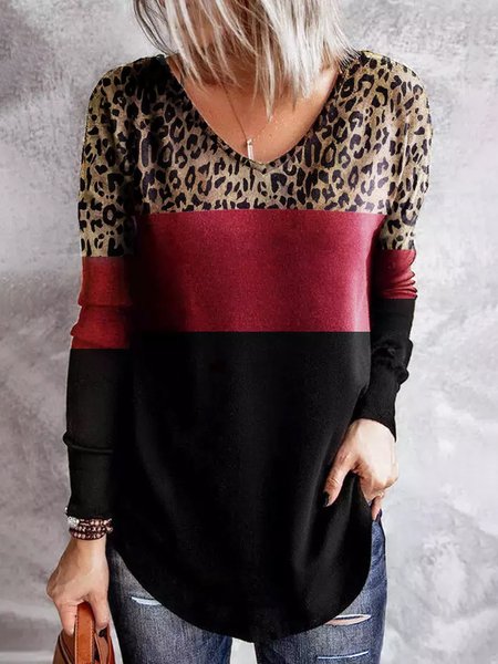 

Cotton Blends Casual V Neck Shirts & Tops, Multicolor, Shirts & Blouses