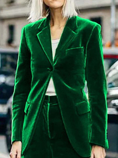 

Lapel Elegant Regular Fit Long sleeve Outerwear, Green, Blazers