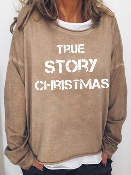 

True Story Christmas Regular Fit Casual Sweatshirt, Khaki, Hoodies&Sweatshirts