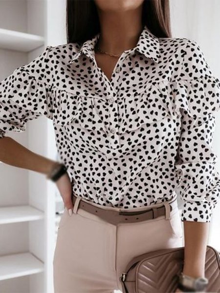 

Polka Dots Shirt Collar Long sleeve Shirt, White, Blouses and Shirts
