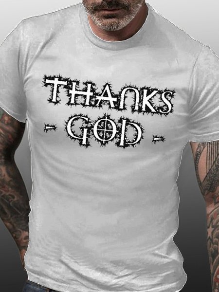 

Thanks God Printed Round Neck Short Sleeve T-Shirt, White, T-shirts