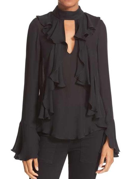 

Casual Simple Elegant Vintage Flare Sleeve Top, Black, Tops