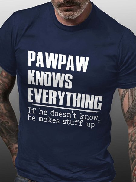 

Pawpaw Knows Everything If He Doesn't Know He Makes Stuff Up Casual Crew Neck Short Sleeve Shirts & Tops, Deep blue, T-shirts