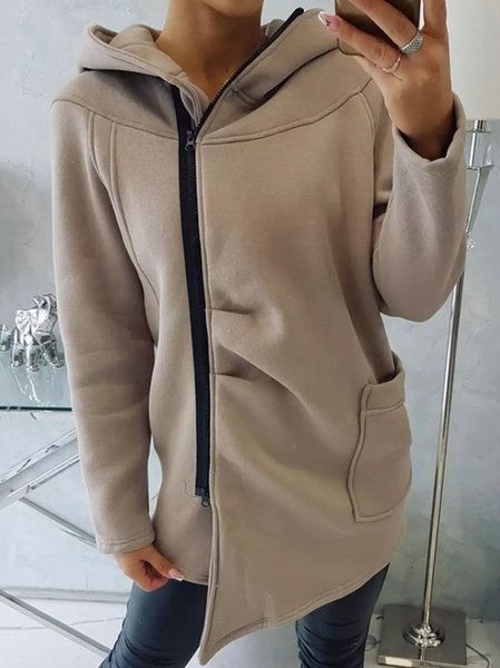 

Loosen Plain Pockets Casual Outerwear, Khaki, Outerwear