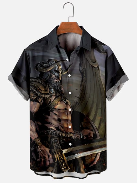 

Vintage Viking Short Sleeve Shirt, Gray, Men's Floral shirt
