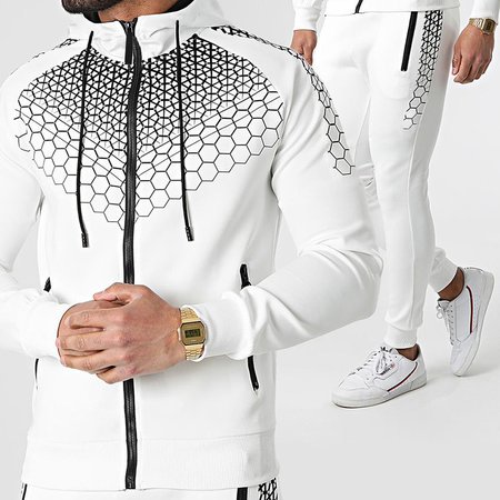 

Casual men's zipper Long Sleeve Two Piece Sets, White, Two-pieces