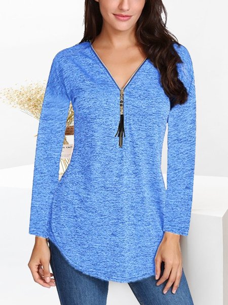 

Zipper Cotton Blends Regular Fit Shirts & Tops, Blue, Tops