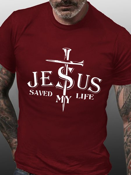 

Mens Jesus Saved My Life T-shirt, Red, T-shirts
